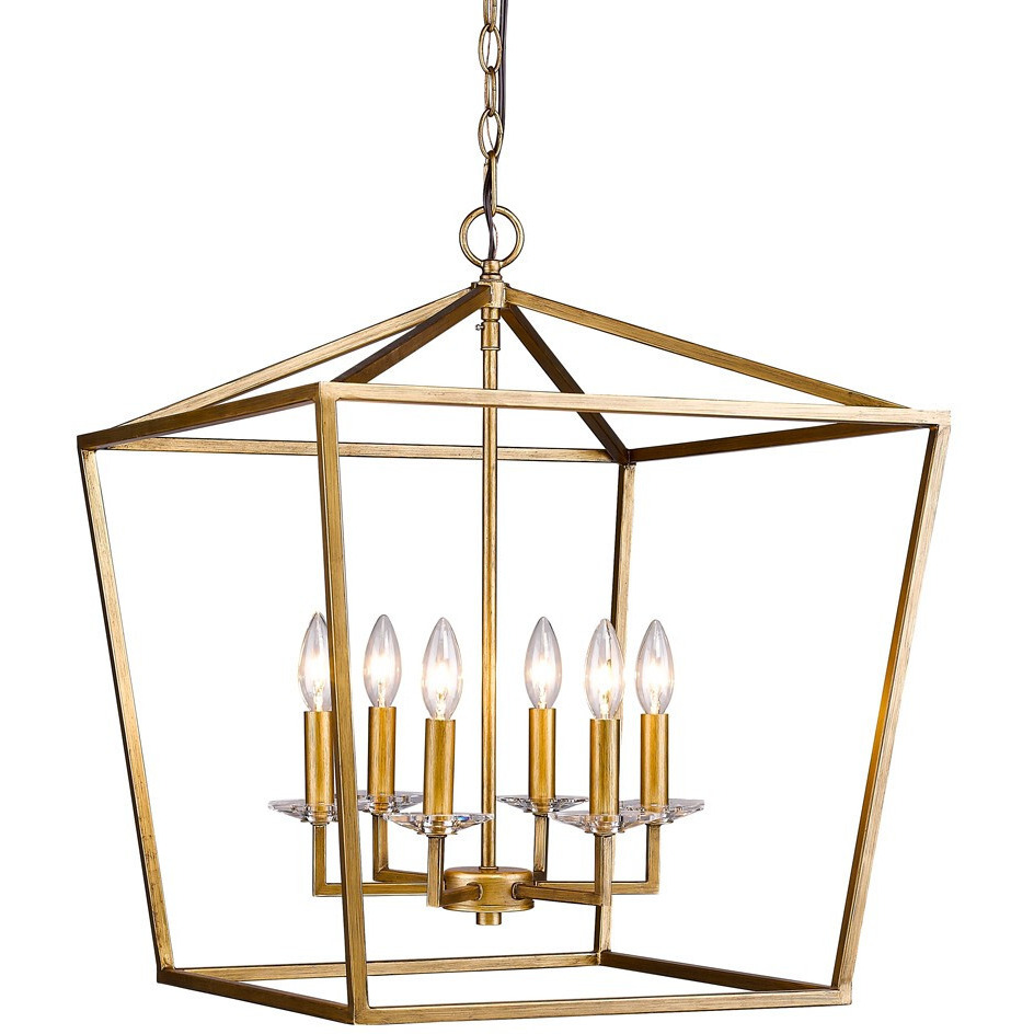 Kennedy 6-Light Antique Gold Foyer Pendant With Crystal Bobeches