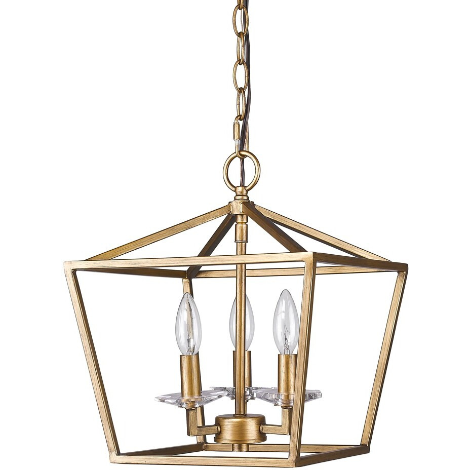 Kennedy 3-Light Antique Gold Pendant With Crystal Bobeches