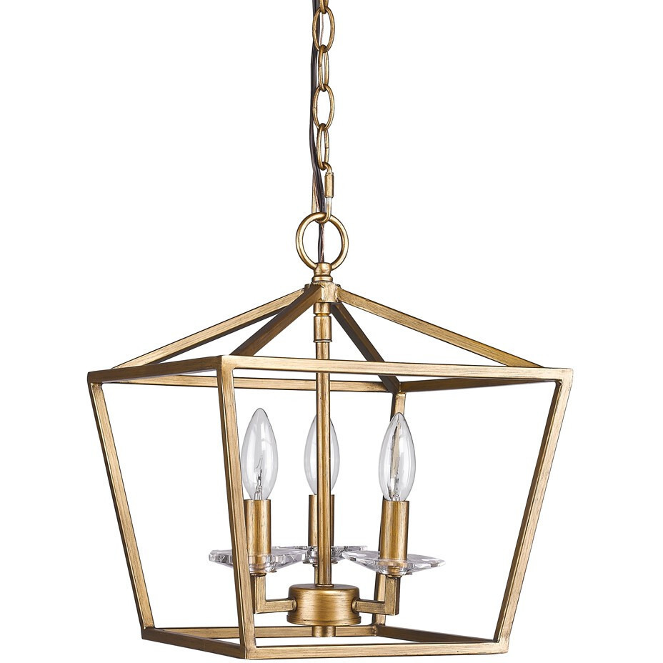 Kennedy 3-Light Antique Gold Pendant With Crystal Bobeches