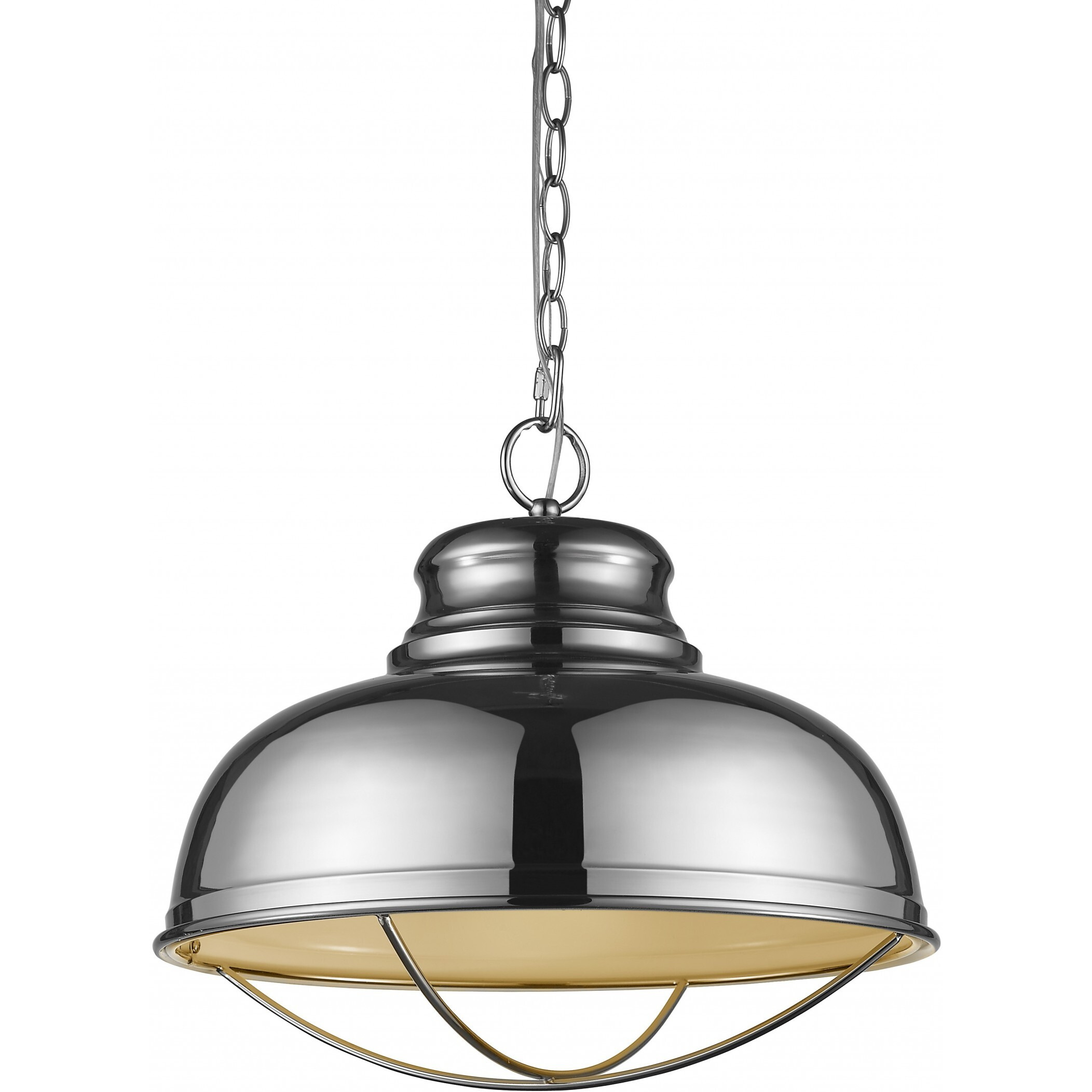 Ansen 1-Light Polished Nickel Pendant With Gloss White Interior Shade
