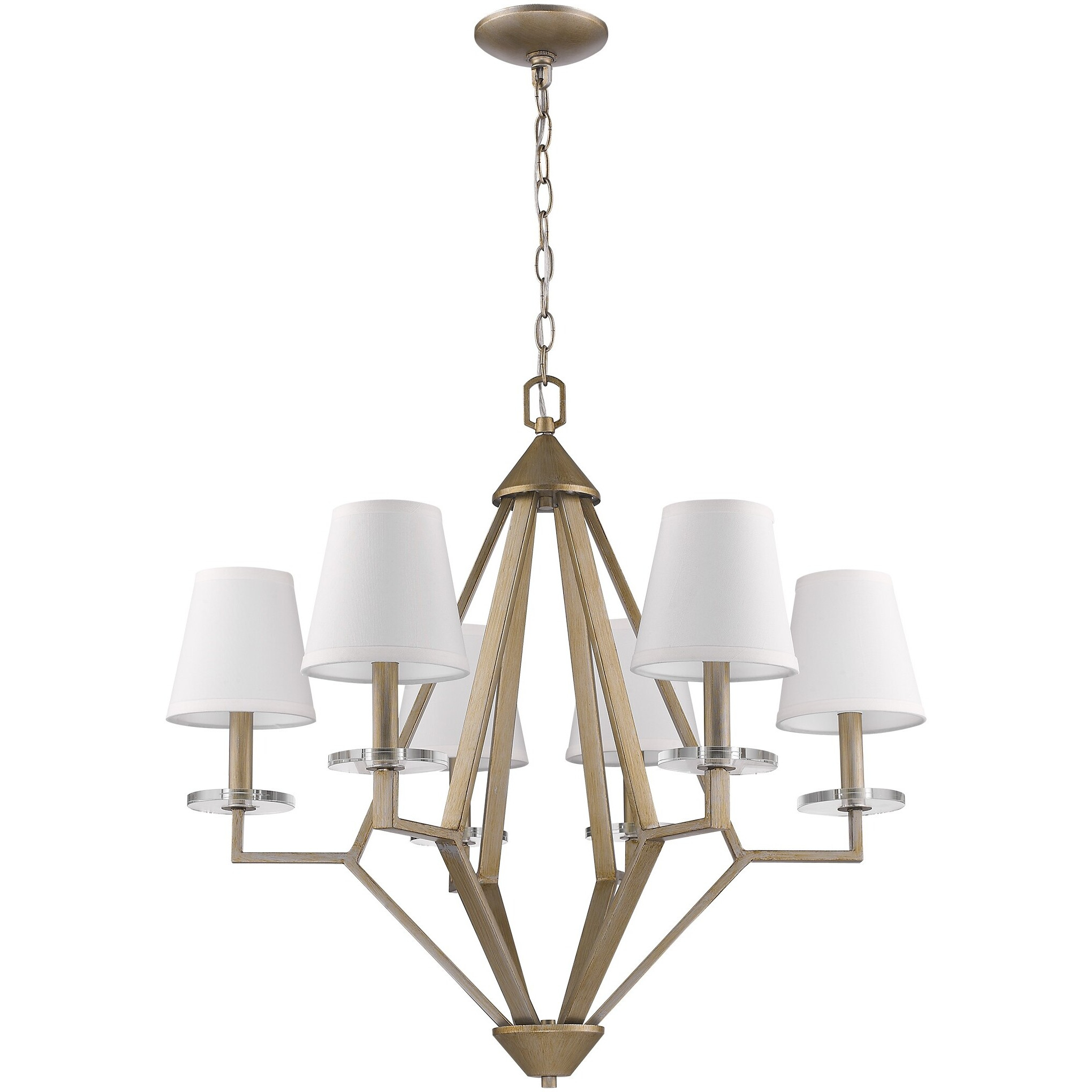 Easton 6-Light Washed Gold Chandelier With Crystal Bobeches And White Fabric Shades