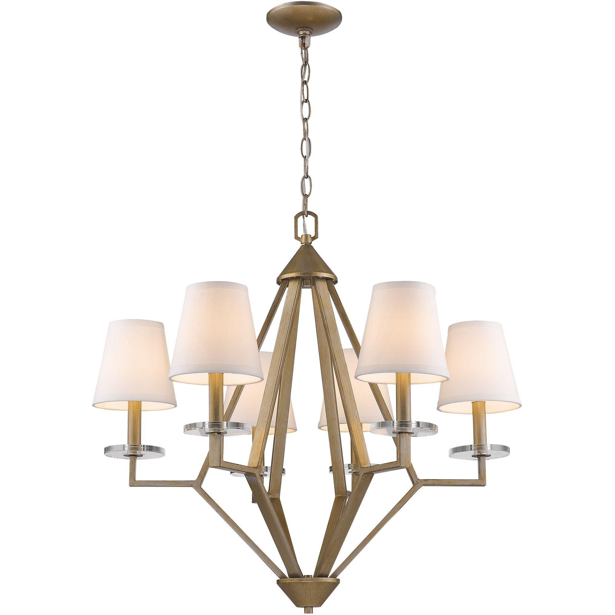 Easton 6-Light Washed Gold Chandelier With Crystal Bobeches And White Fabric Shades