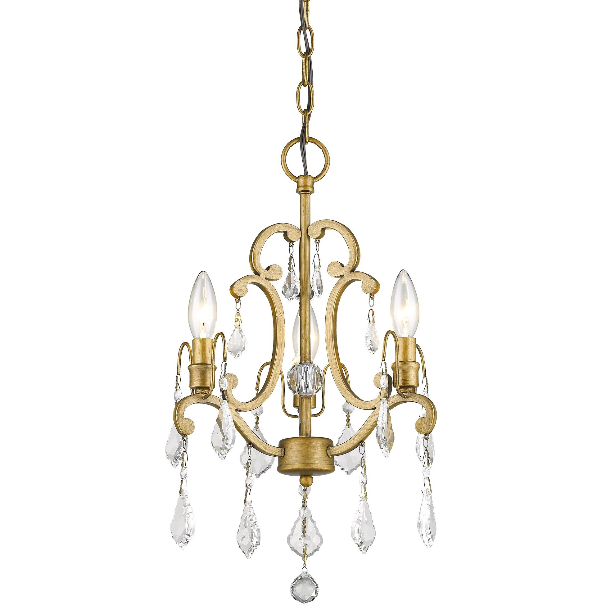 Claire 3-Light Antique Gold Convertible Mini Chandelierto Semi-Flush Mount With Crystal Accents