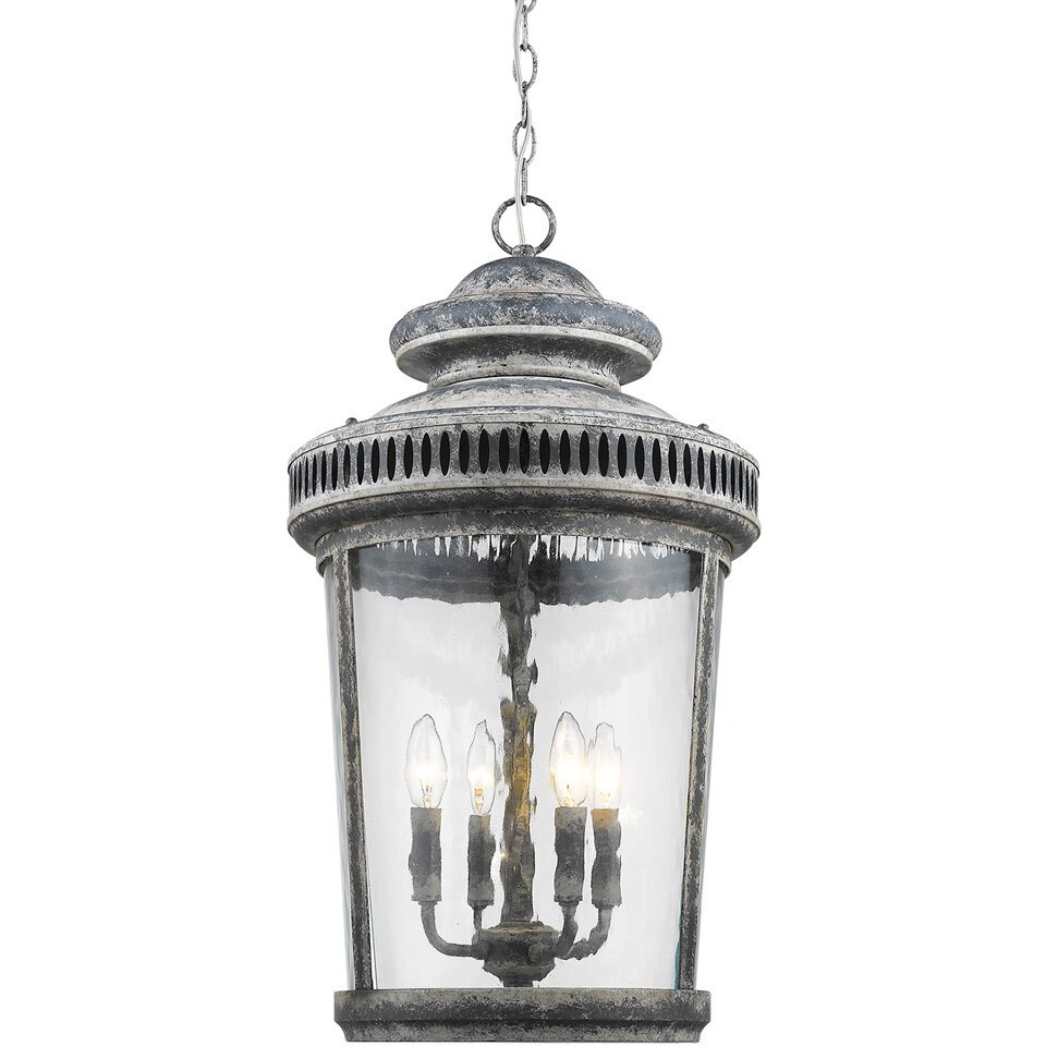 Kingston 4-Light Antique Lead Foyer Pendant With Curved Water Glass Panes