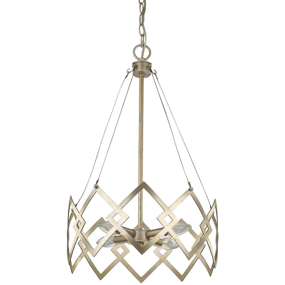 Nora 4-Light Washed Gold Drum Pendant With Abstract Open-Air Cage Shade