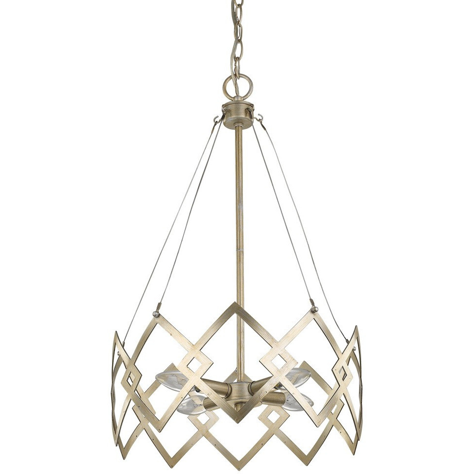 Nora 4-Light Washed Gold Drum Pendant With Abstract Open-Air Cage Shade