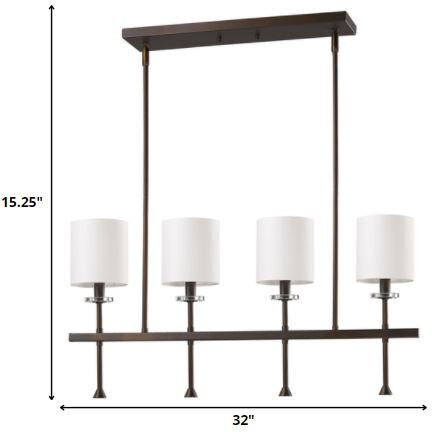 Kara 4-Light Oil-Rubbed Bronze Island Pendant With Fabric Shades And Crystal Bobeches