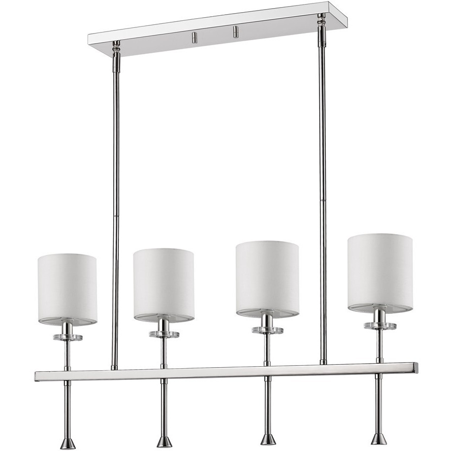 Kara 4-Light Polished Nickel Island Pendant With Fabric Shades And Crystal Bobeches