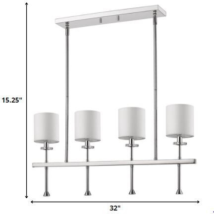 Kara 4-Light Polished Nickel Island Pendant With Fabric Shades And Crystal Bobeches