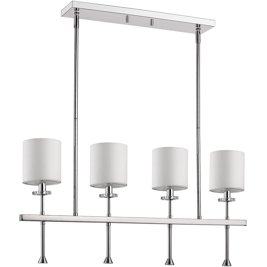 Kara 4-Light Polished Nickel Island Pendant With Fabric Shades And Crystal Bobeches