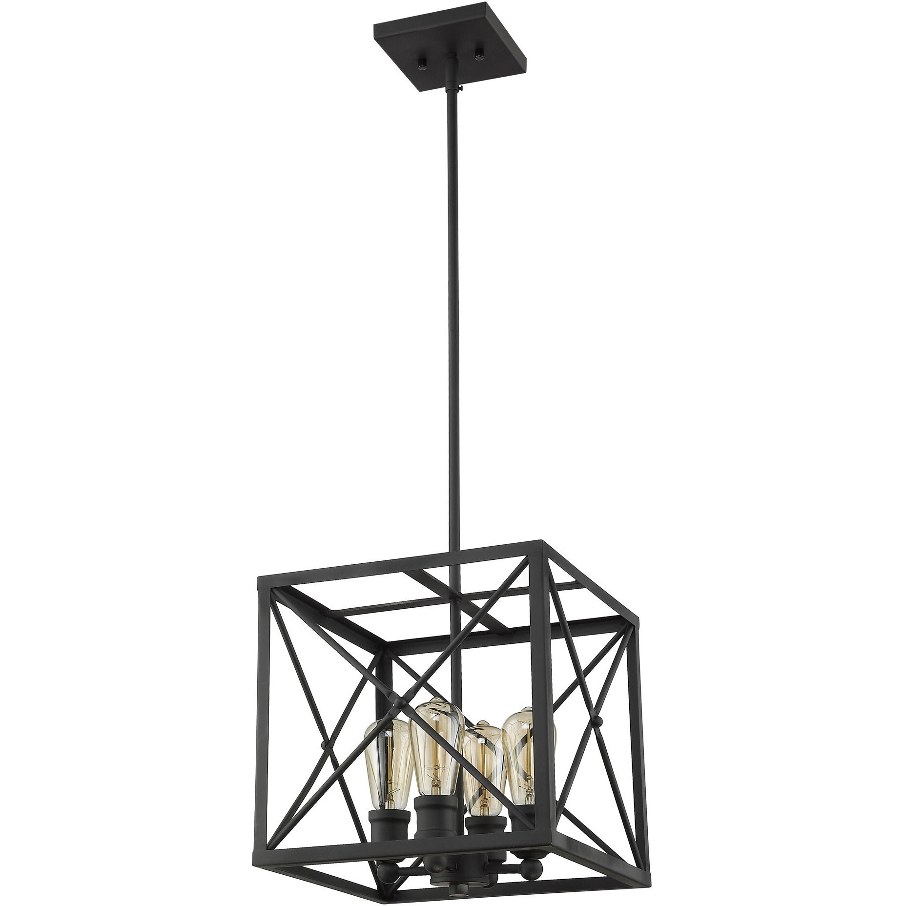 Brooklyn 4-Light Matte Black Pendant With Metal Framework Shade