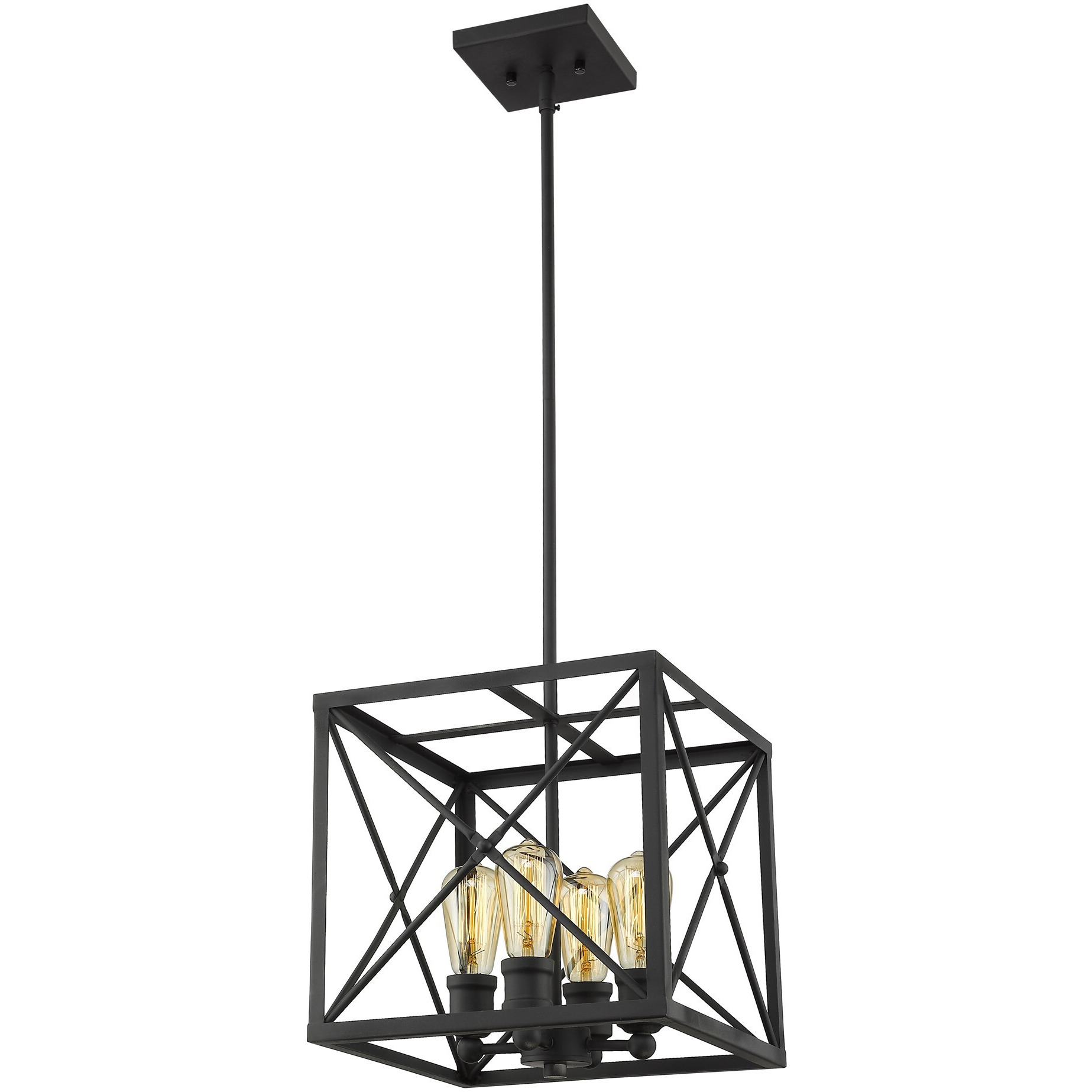 Brooklyn 4-Light Matte Black Pendant With Metal Framework Shade
