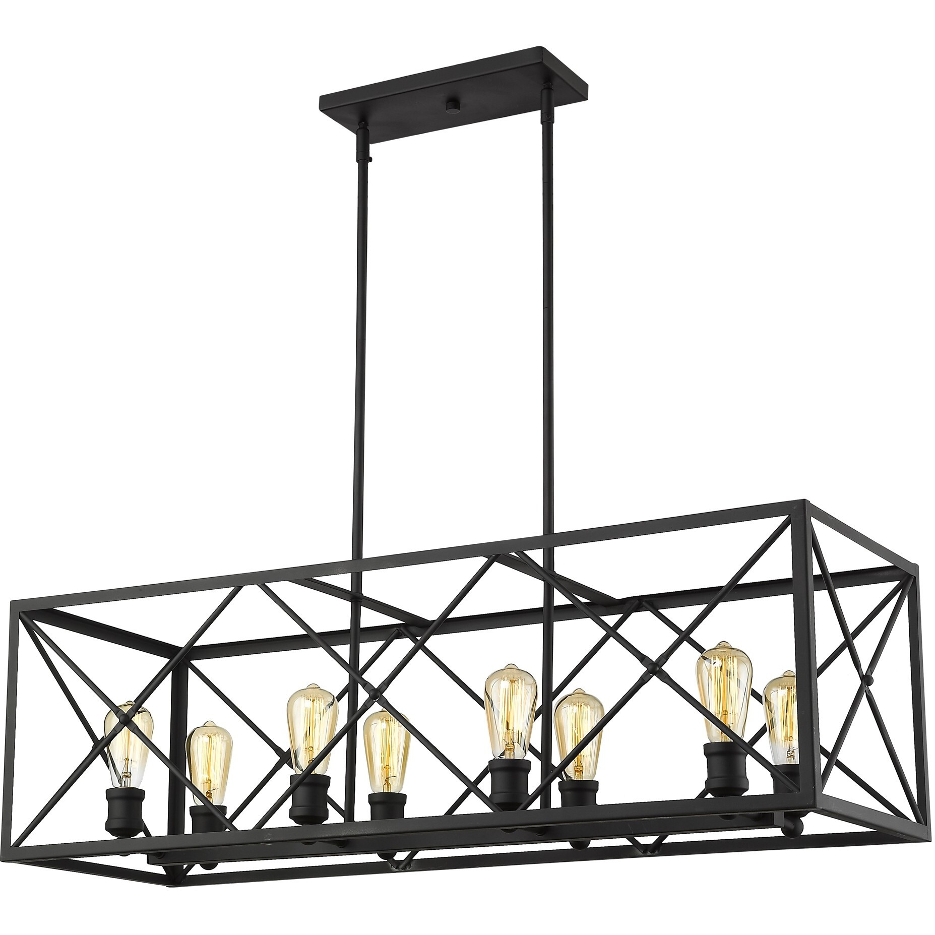 Brooklyn 8-Light Matte Black Island Pendant With Metal Framework Shade
