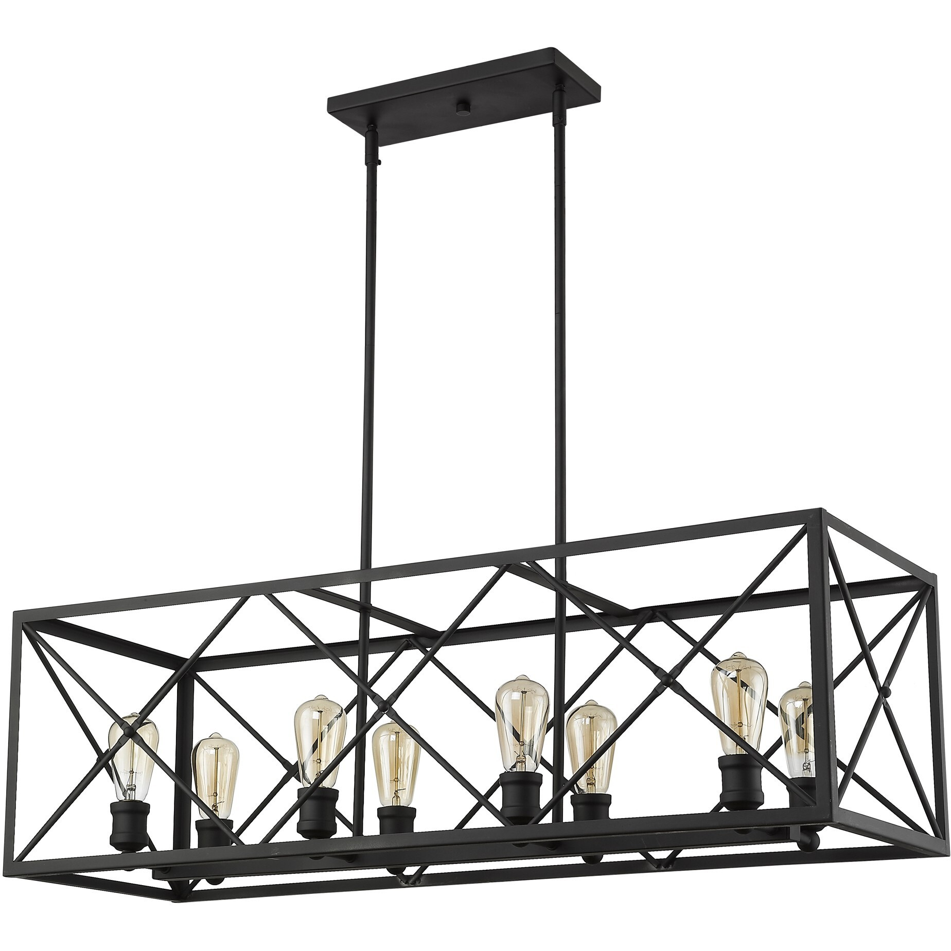 Brooklyn 8-Light Matte Black Island Pendant With Metal Framework Shade