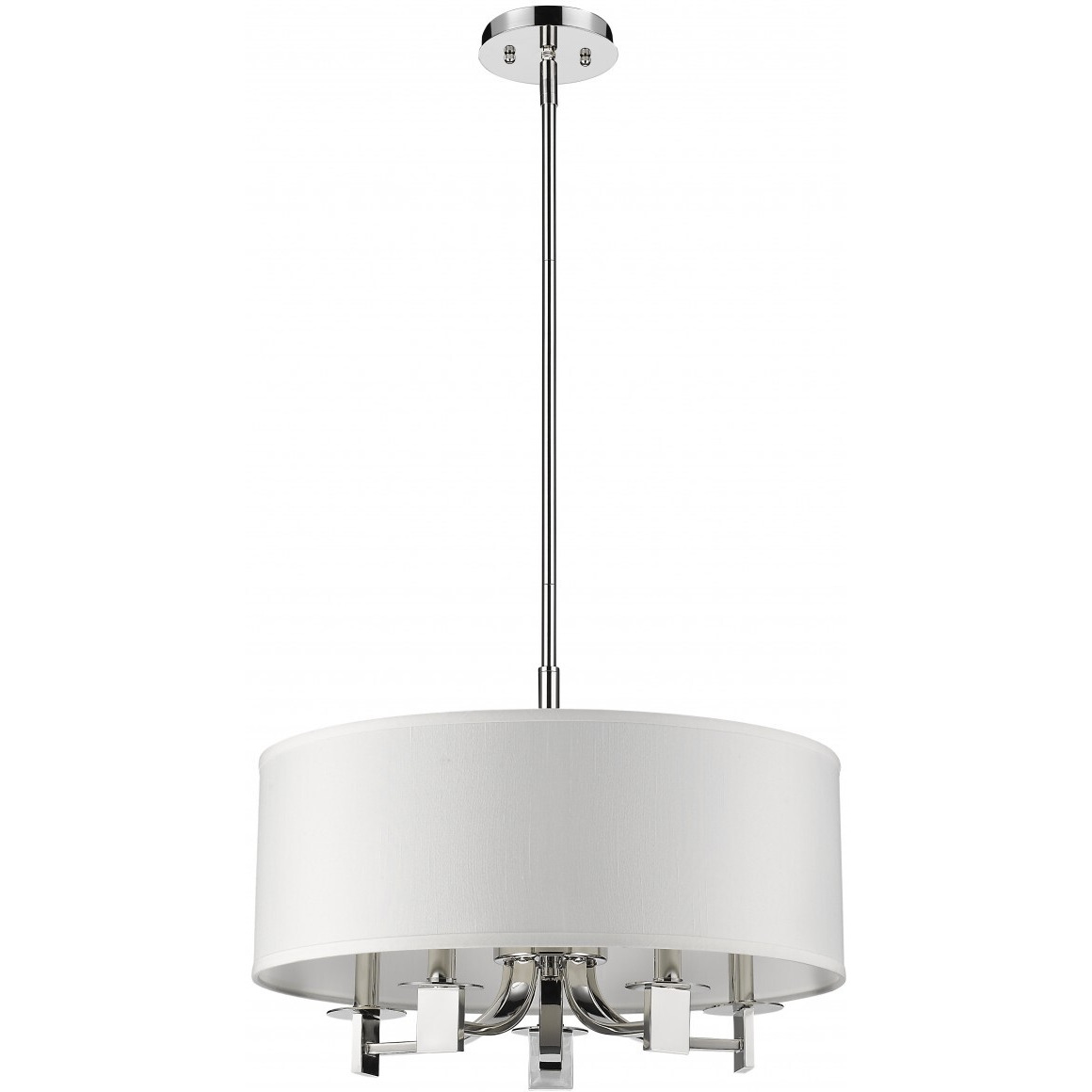 Andrea 5-Light Polished Nickel Drum Pendant With Ivory Hardback Shade