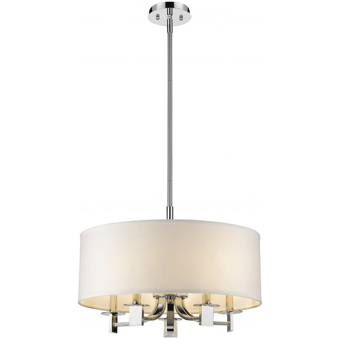 Andrea 5-Light Polished Nickel Drum Pendant With Ivory Hardback Shade