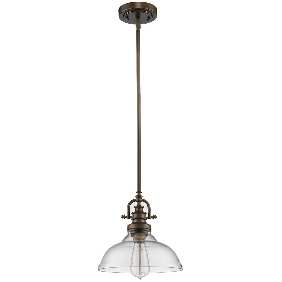 Antique Bronze Hanging Light With Glass Dome Shade