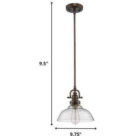 Antique Bronze Hanging Light With Glass Dome Shade