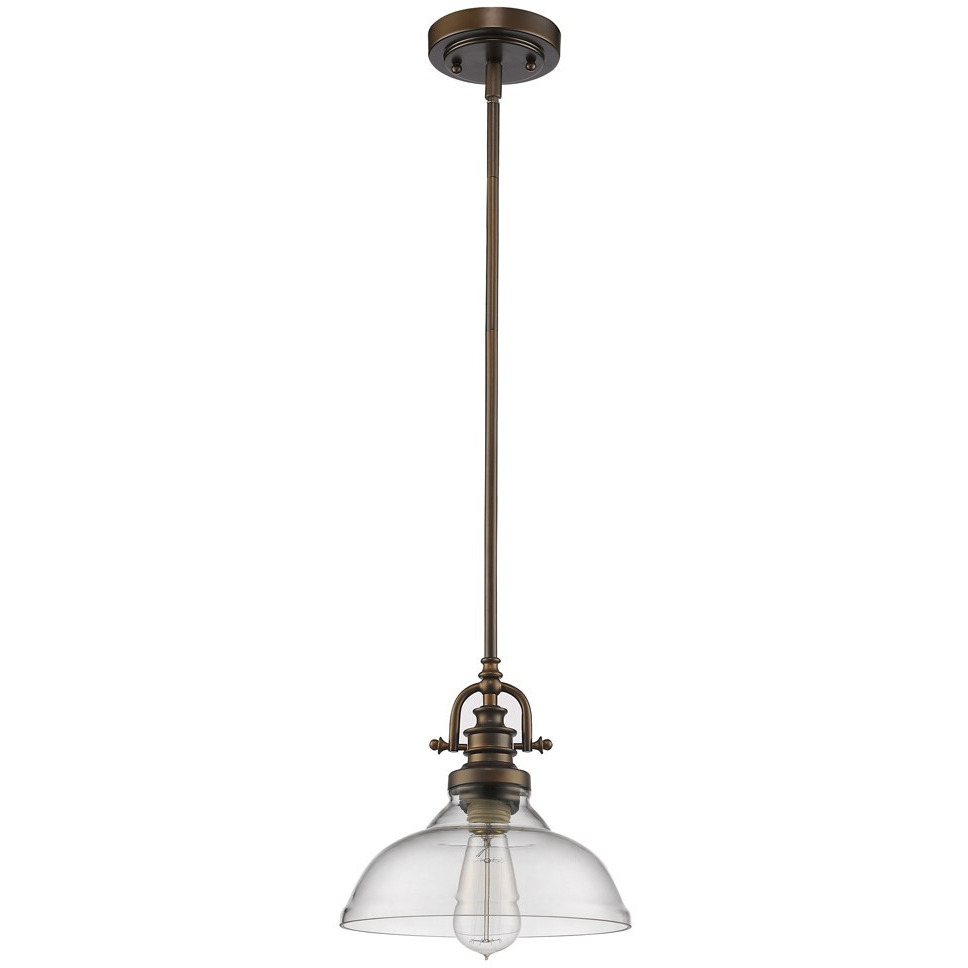 Antique Bronze Hanging Light With Glass Dome Shade