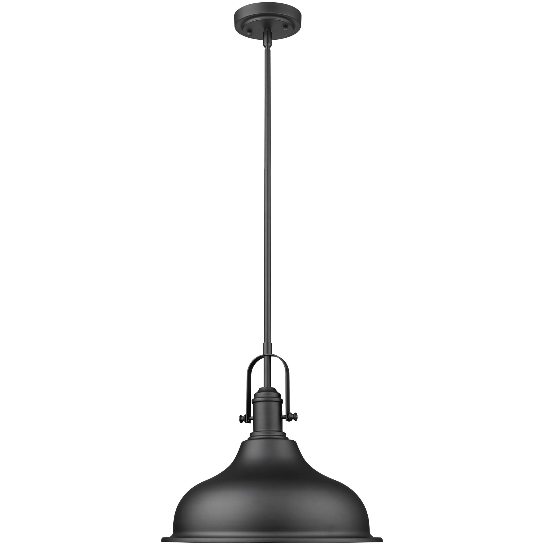 Matte Black Hanging Light With Dome Shade