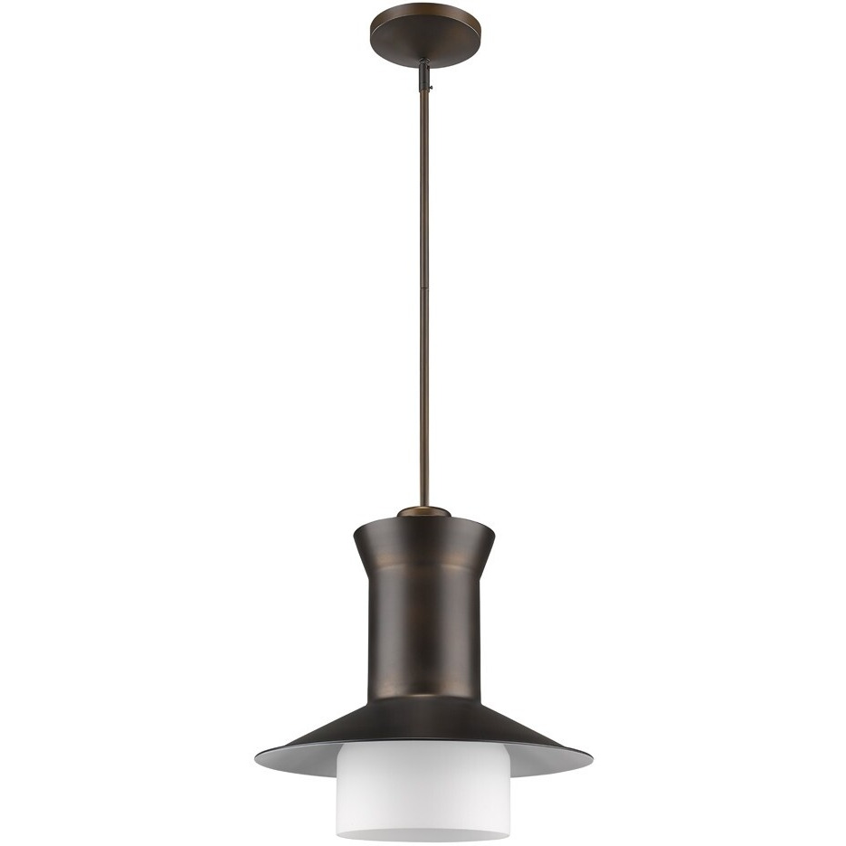 Greta 1-Light Oil-Rubbed Bronze Pendant With Gloss White Interior And Etched Glass Shade