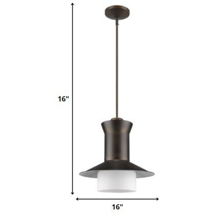 Greta 1-Light Oil-Rubbed Bronze Pendant With Gloss White Interior And Etched Glass Shade