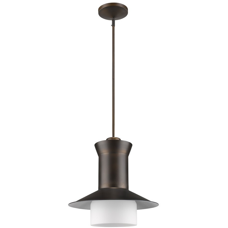 Greta 1-Light Oil-Rubbed Bronze Pendant With Gloss White Interior And Etched Glass Shade
