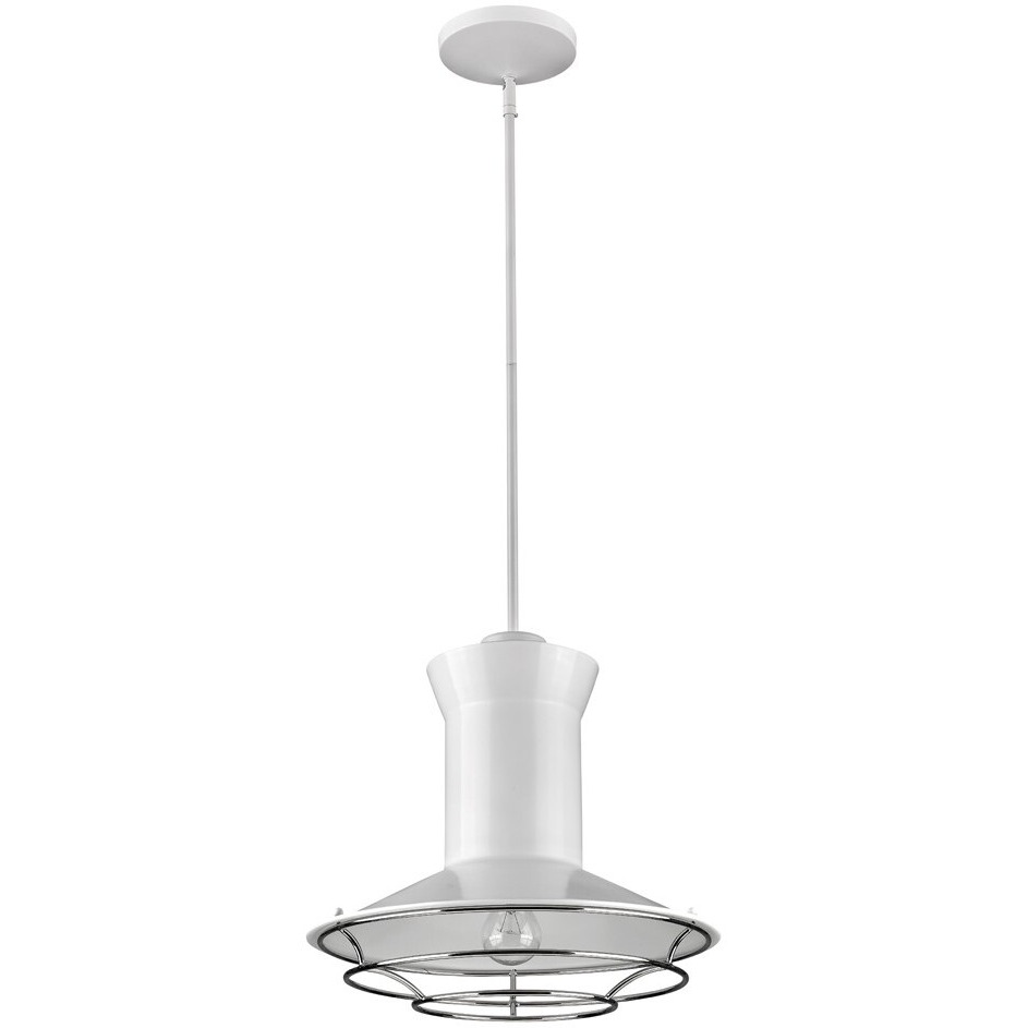 Newport 1-Light White Pendant With Polished Nickel Louver