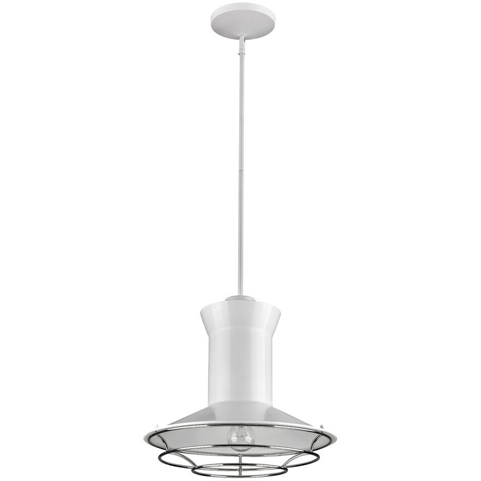 Newport 1-Light White Pendant With Polished Nickel Louver