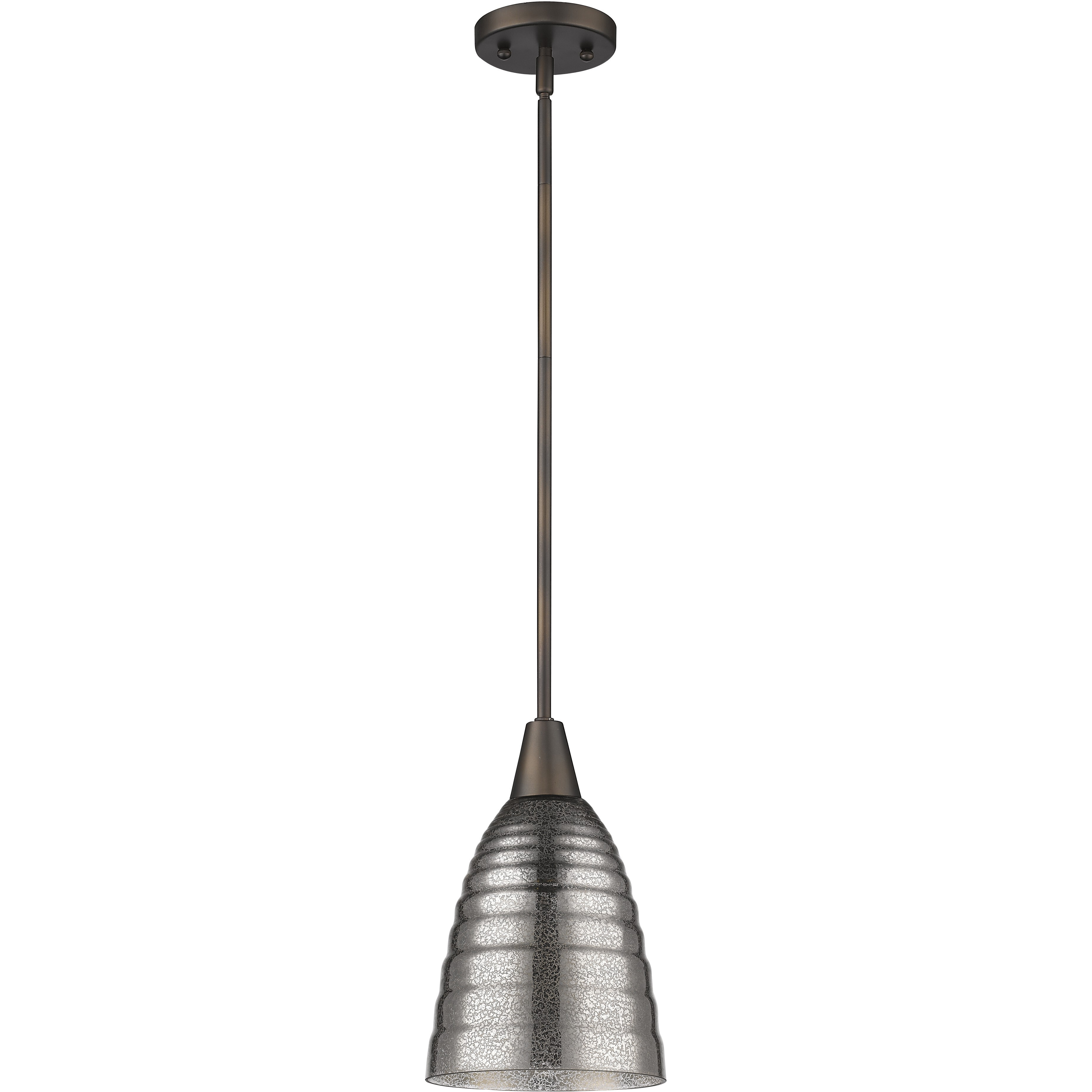 Bronze Hanging Light With Ribbed Pebbled Glass Shade