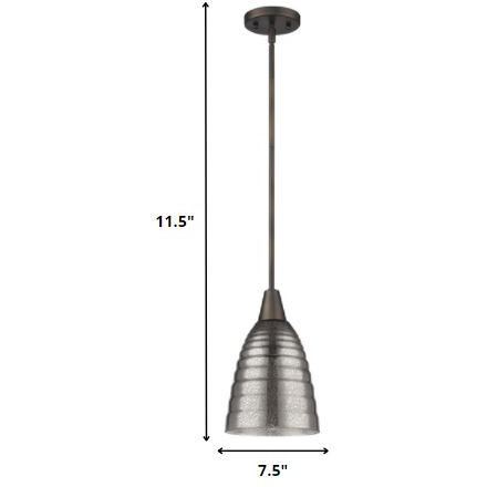 Bronze Hanging Light With Ribbed Pebbled Glass Shade