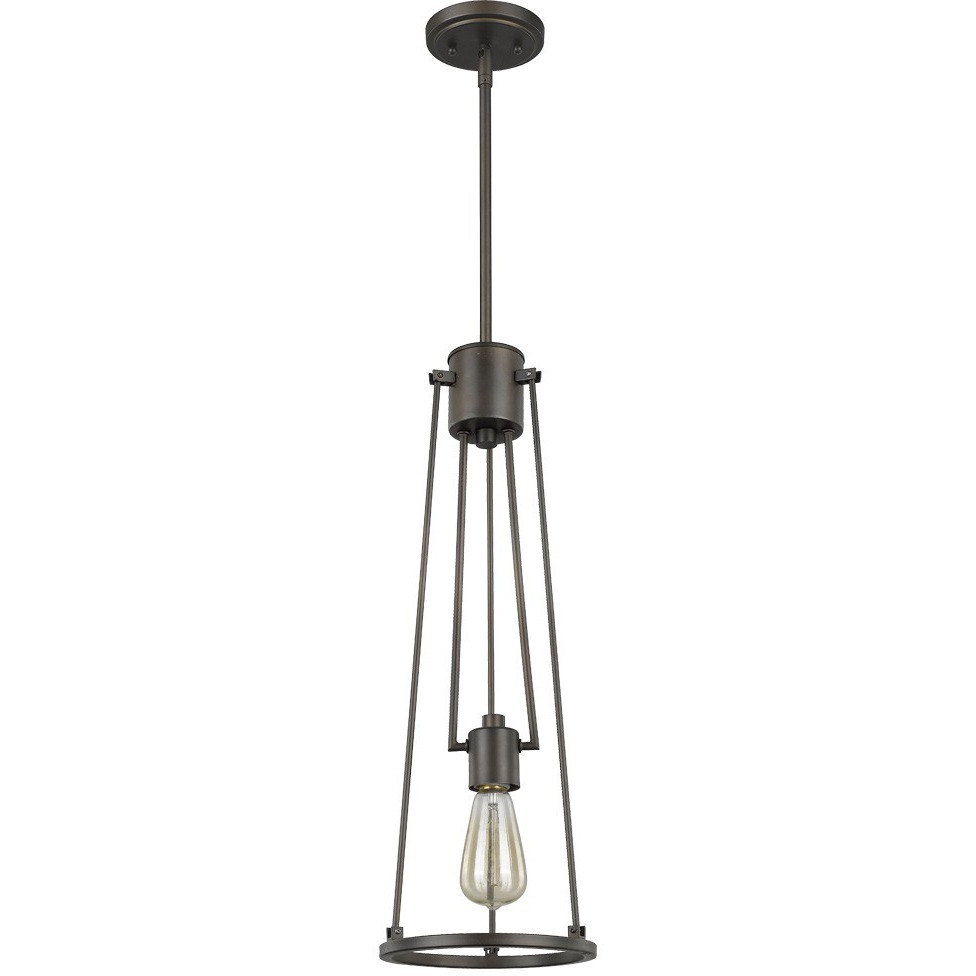Jade 1-Light Oil-Rubbed Bronze Pendant With Vertical Structural Frames