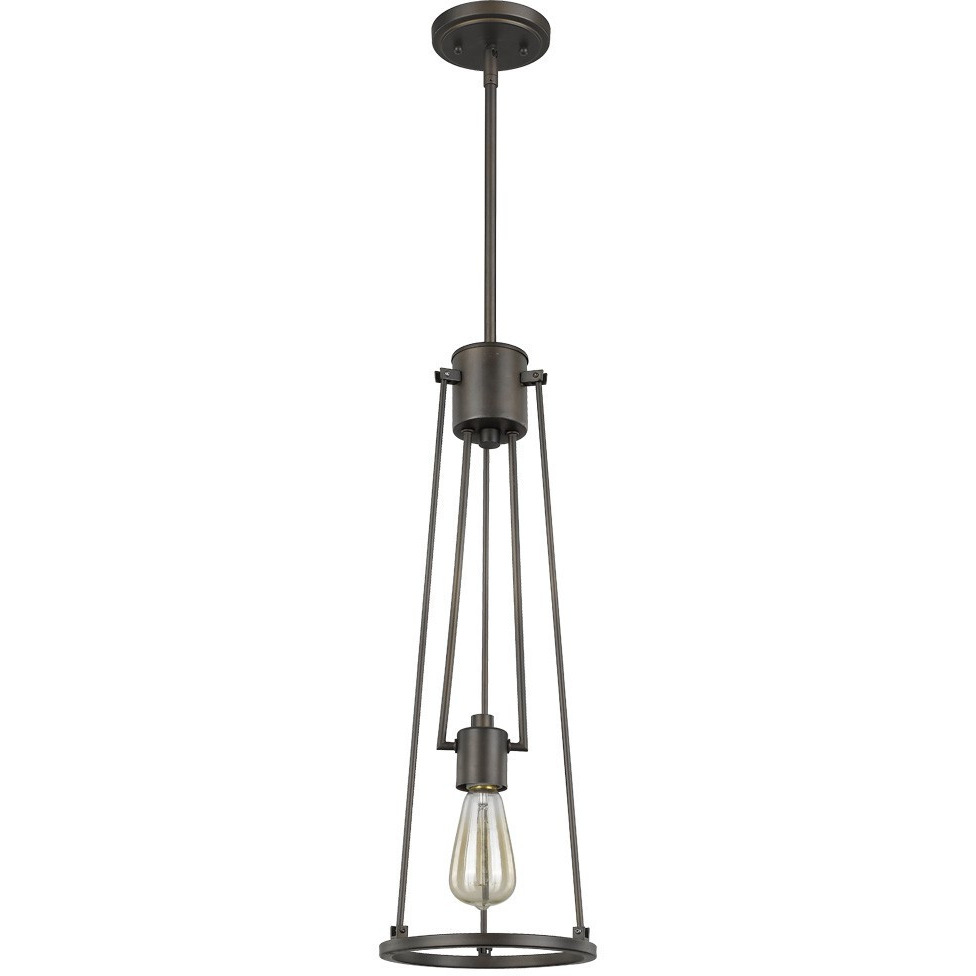 Jade 1-Light Oil-Rubbed Bronze Pendant With Vertical Structural Frames