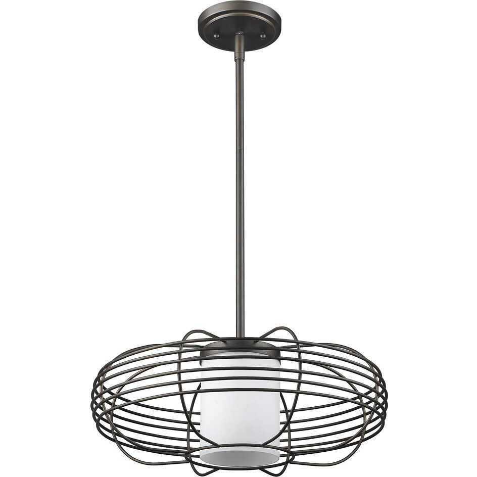 Loft 1-Light Oil-Rubbed Bronze Wire Globe Pendant With Etched Glass Interior Shade