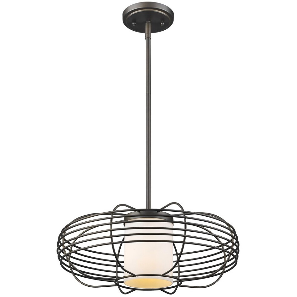Loft 1-Light Oil-Rubbed Bronze Wire Globe Pendant With Etched Glass Interior Shade