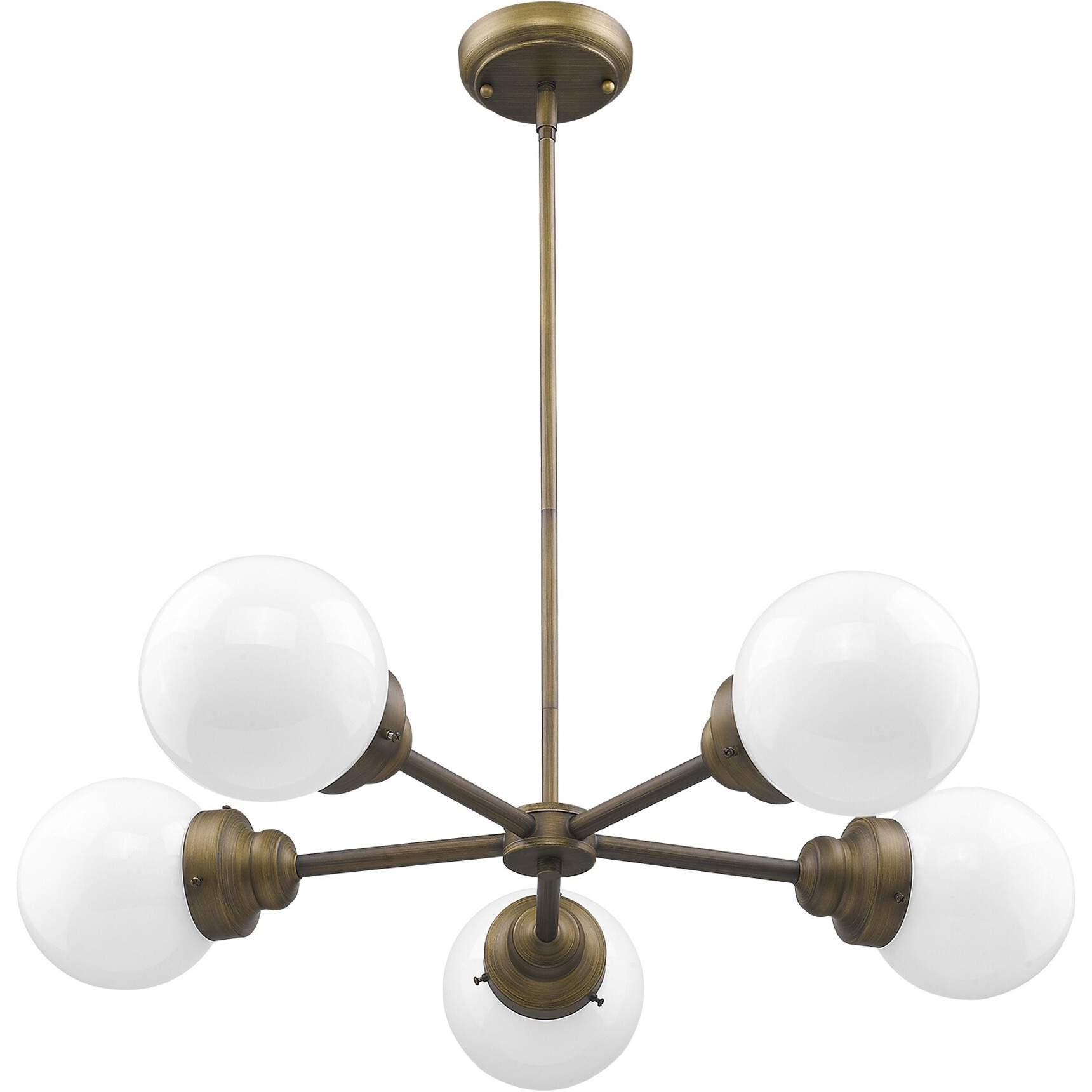 Portsmith 5-Light Raw Brass Chandelier With White Globe Shades