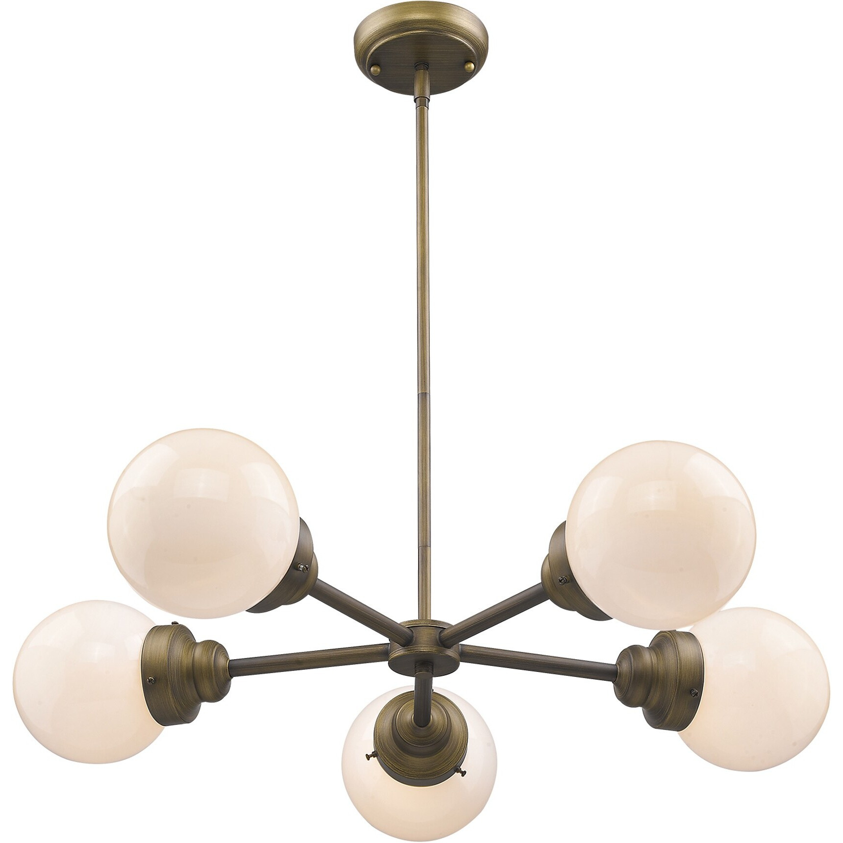 Portsmith 5-Light Raw Brass Chandelier With White Globe Shades