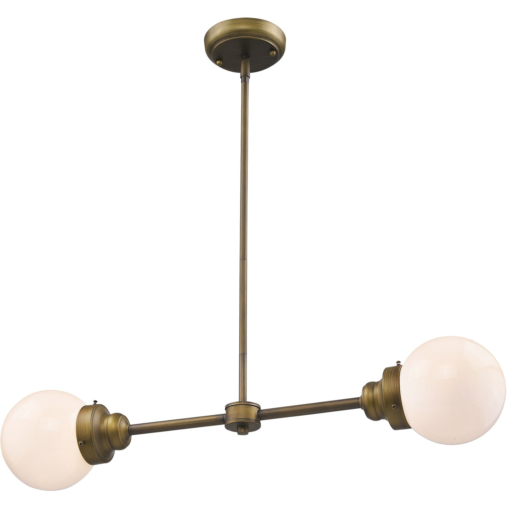 Portsmith 2-Light Raw Brass Island Pendant With White Globe Shades