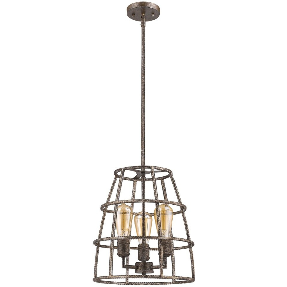 Rebarre 3-Light Antique Silver Drum Pendant With Open Cage Shade