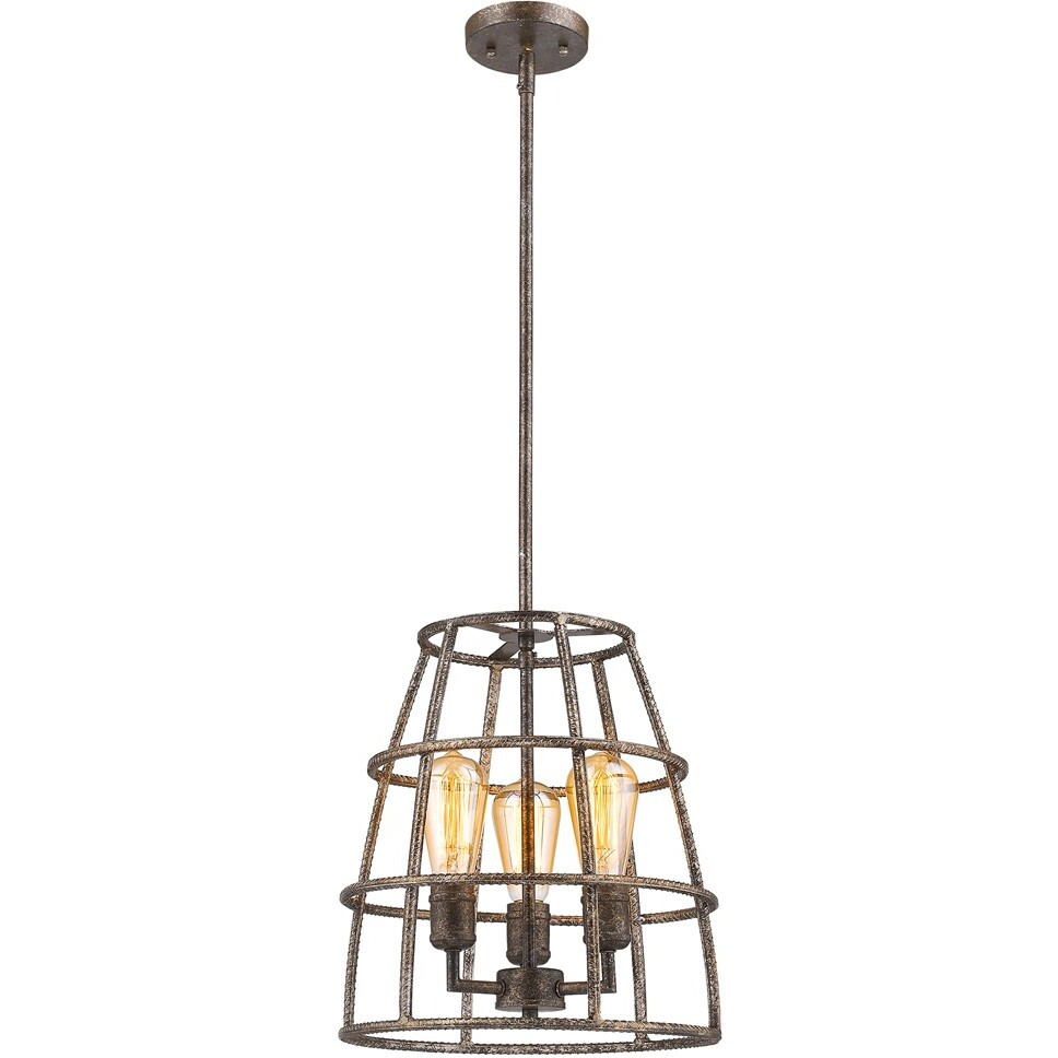 Rebarre 3-Light Antique Silver Drum Pendant With Open Cage Shade