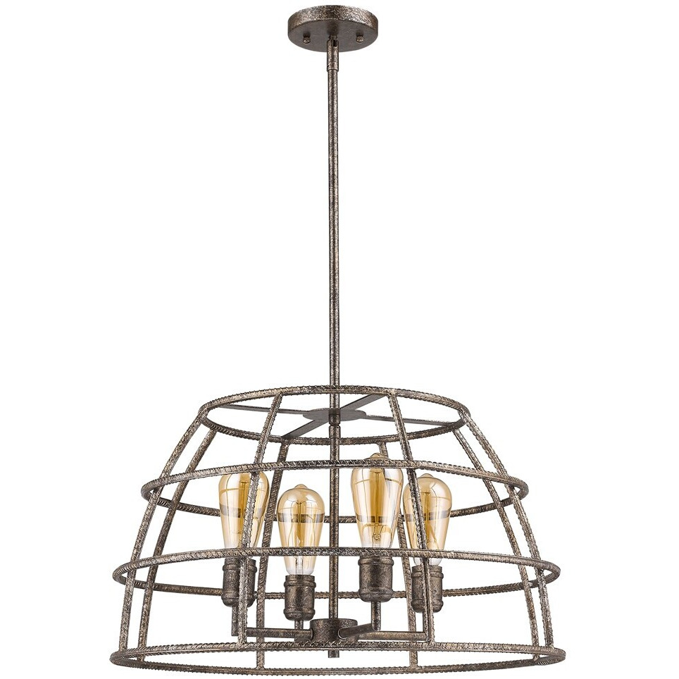 Rebarre 4-Light Antique Silver Drum Pendant With Open Cage Shade