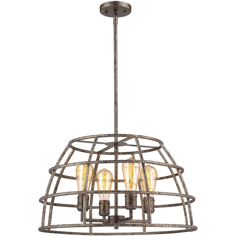 Rebarre 4-Light Antique Silver Drum Pendant With Open Cage Shade
