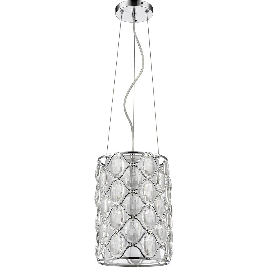 Isabella 1-Light Polished Nickel Drum Pendant With Crystal Accents