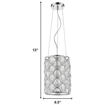 Isabella 1-Light Polished Nickel Drum Pendant With Crystal Accents