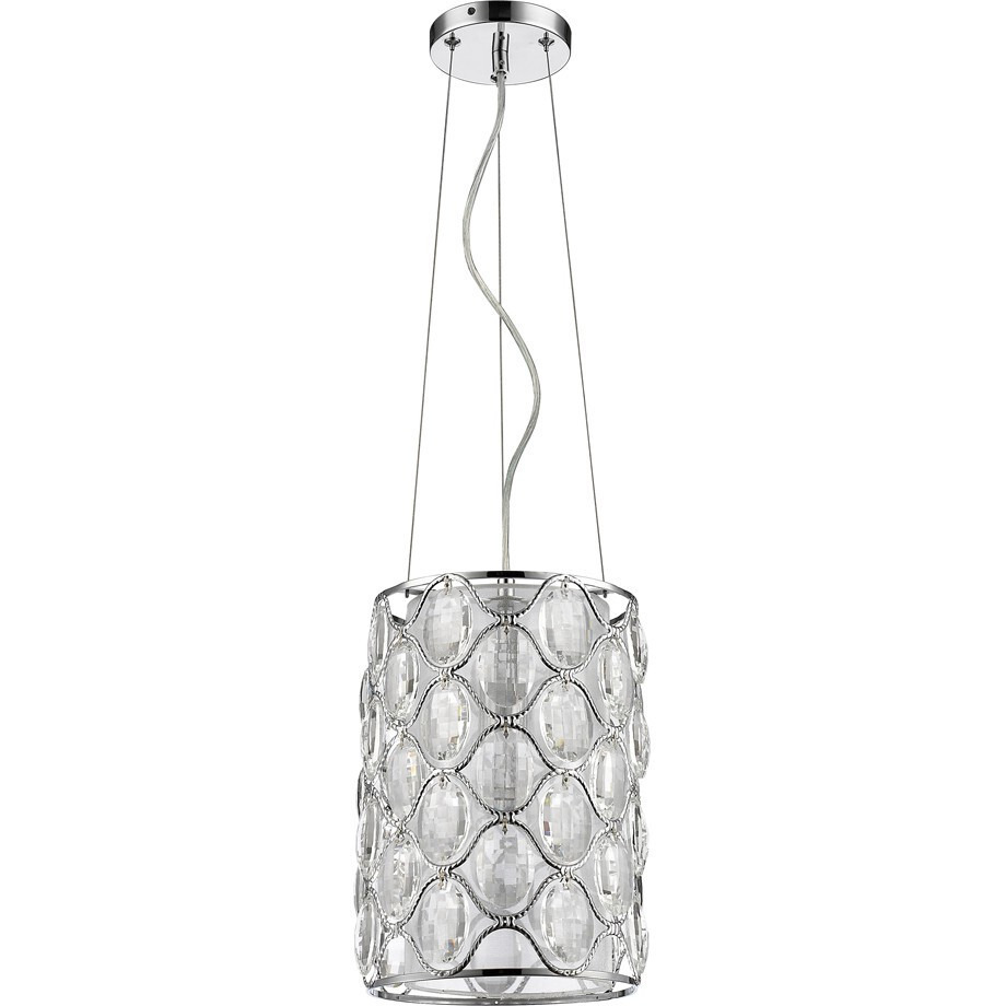 Isabella 1-Light Polished Nickel Drum Pendant With Crystal Accents