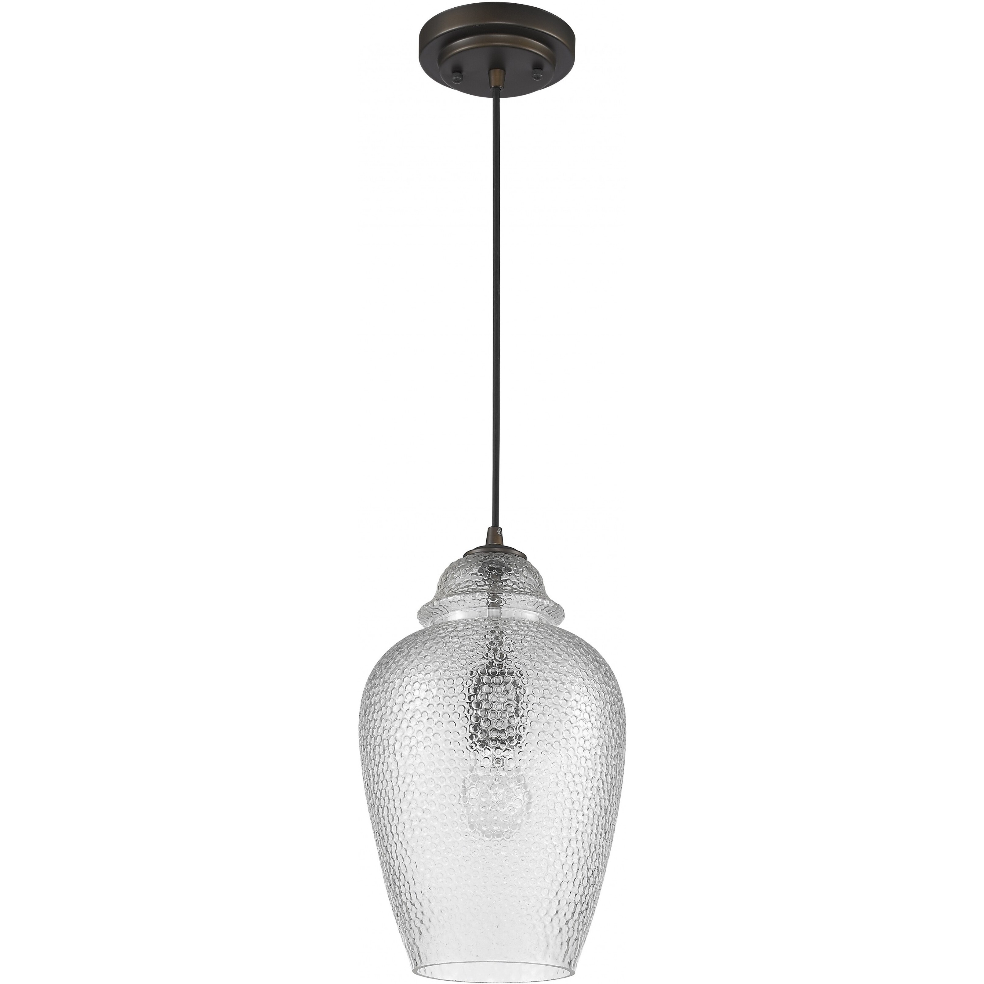 Antique Bronze Hanging Light With Textured Glass Shade
