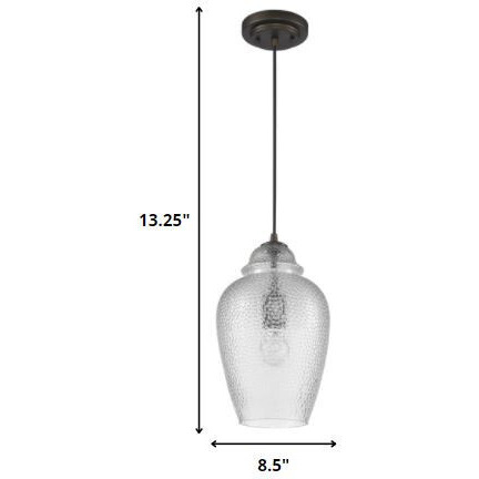 Antique Bronze Hanging Light With Textured Glass Shade