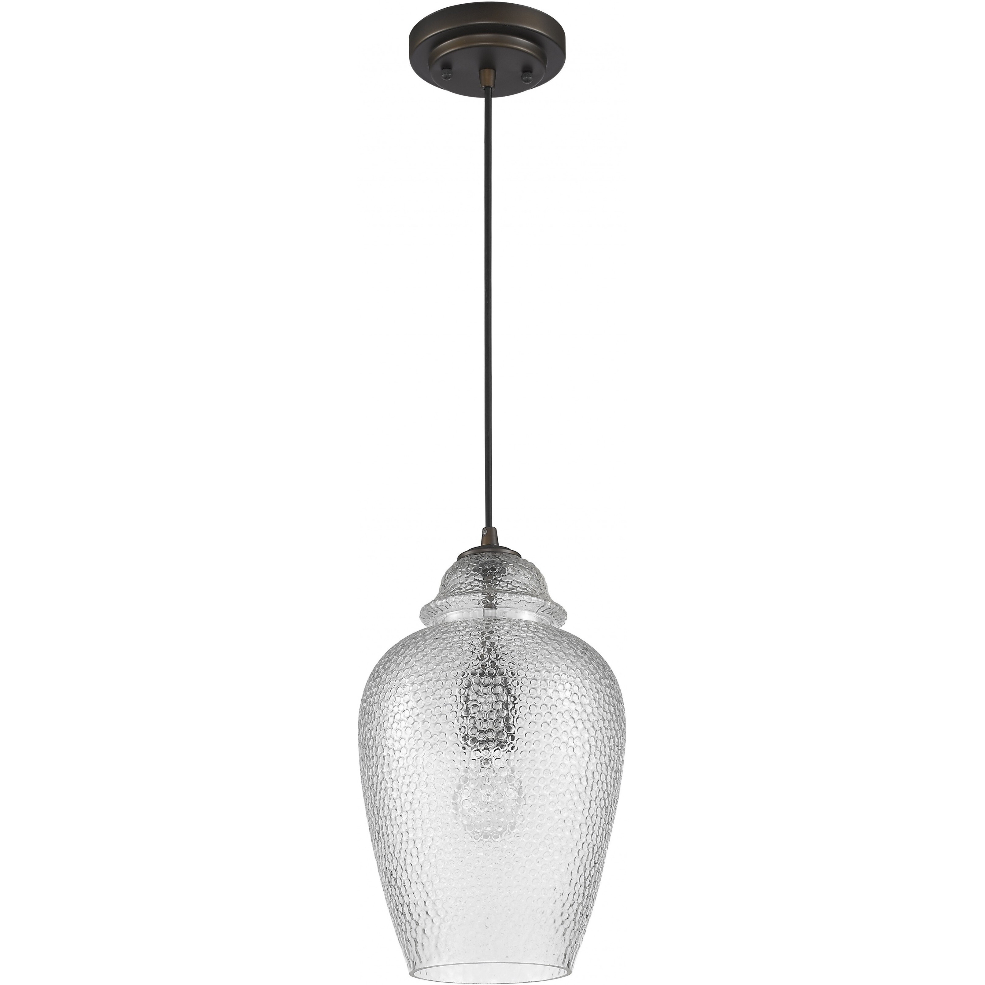 Antique Bronze Hanging Light With Textured Glass Shade