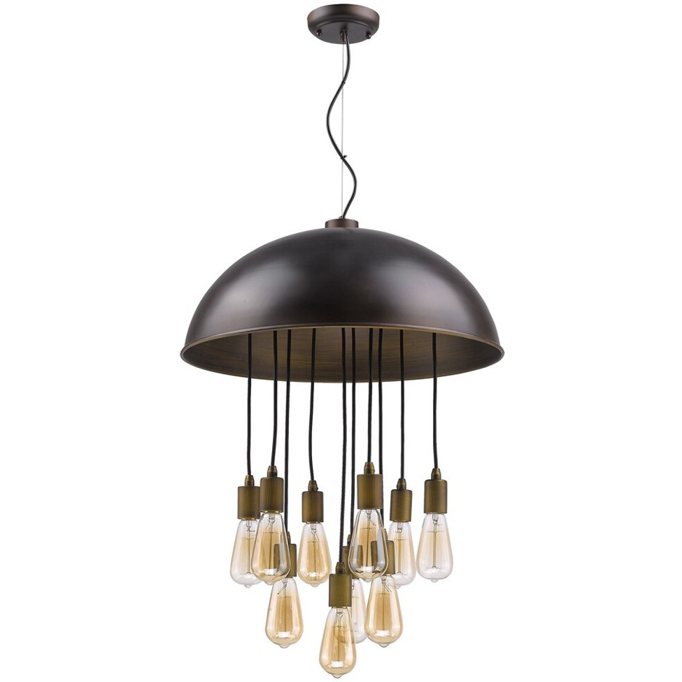 Keough 10-Light Oil-Rubbed Bronze Bowl Pendant With Raw Brass Sockets