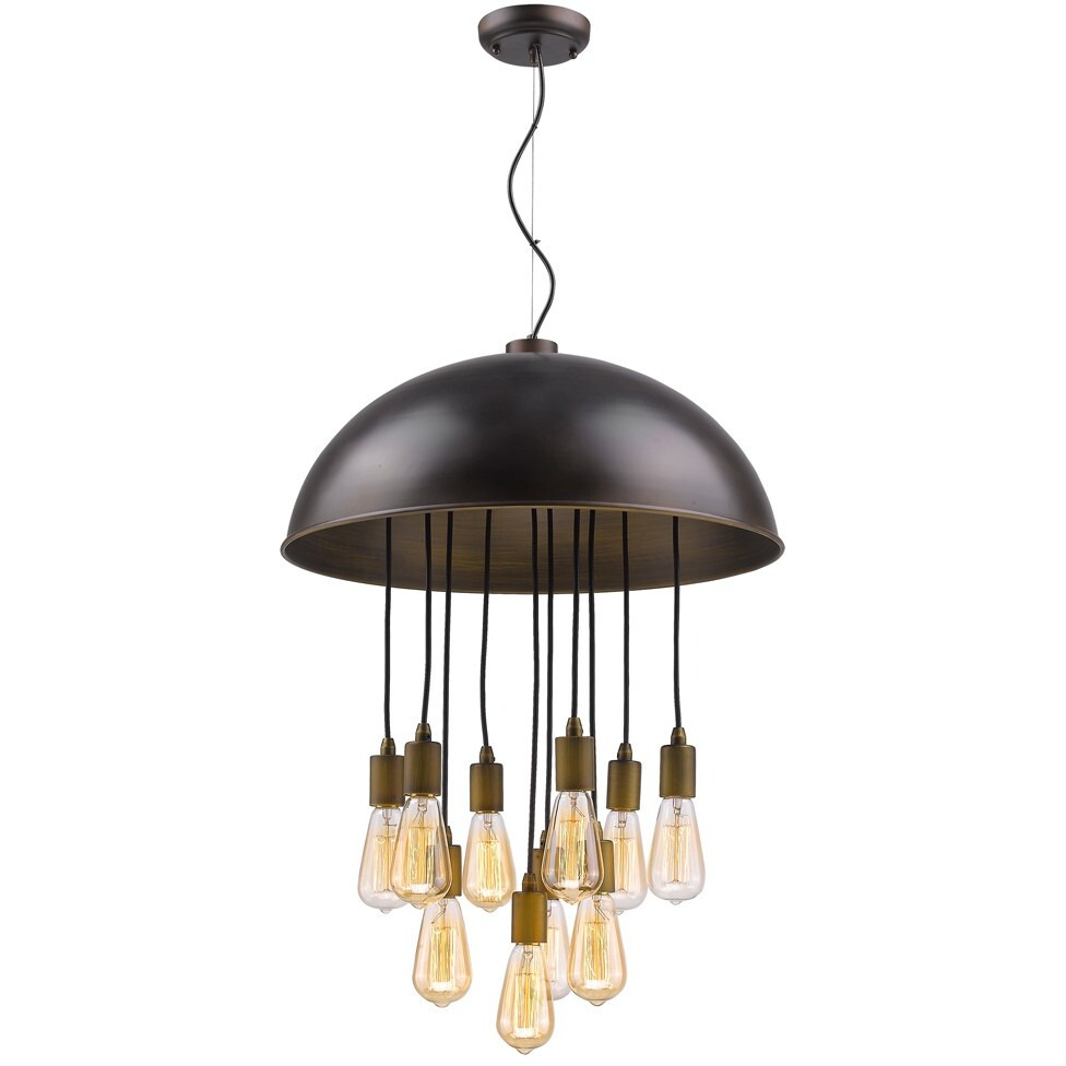 Keough 10-Light Oil-Rubbed Bronze Bowl Pendant With Raw Brass Sockets